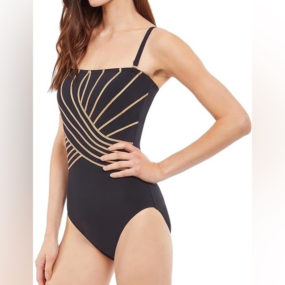 Gottex Women's Standard Black Embrace Tummy Control Bandeau Size 10 - Picture 3 of 9